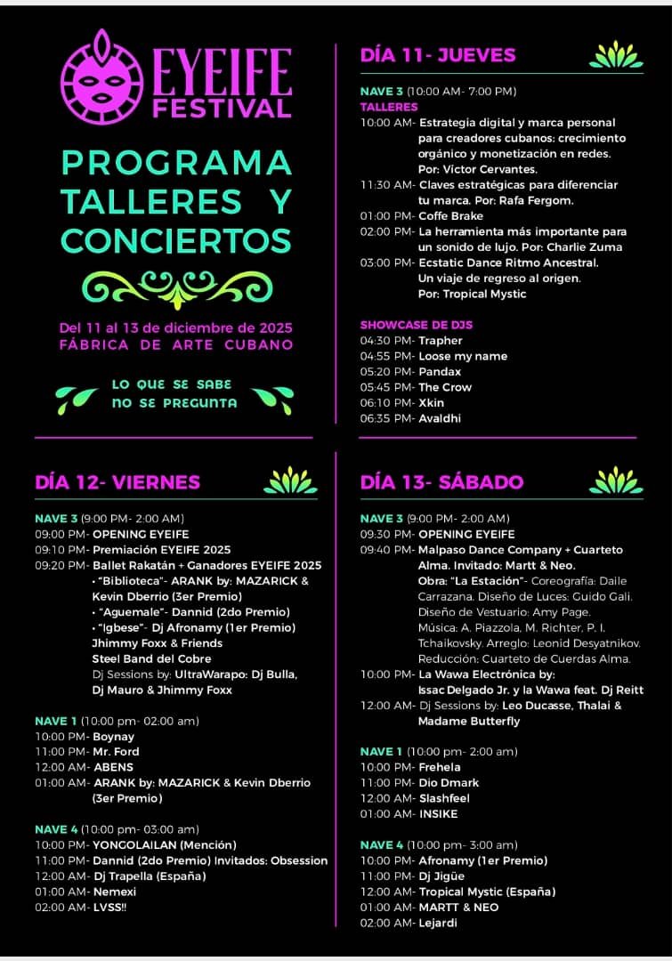 Programa Eeyeife 2025 Calendario - Propuestas musicales